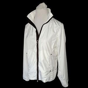 Lauren Ralph Lauren White Zip Up Windbreaker Jacket. Black Trim. Logo Collar. M